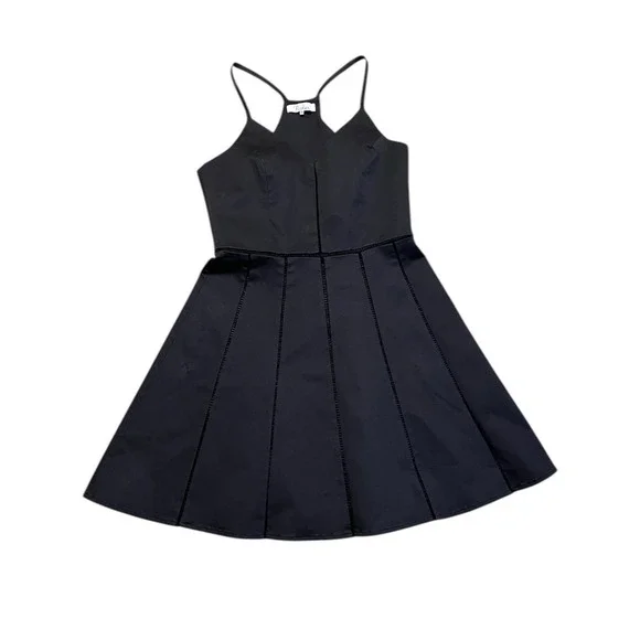 Parker Black Fit and Flare Mini Dress V-Neck Racerback Ladder Stitch XS - Picture 3 of 10